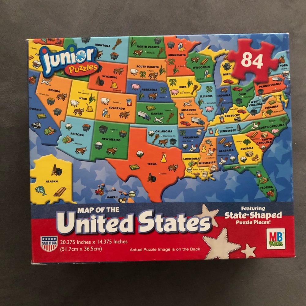 Milton Bradley jr. puzzle w/state shaped pieces